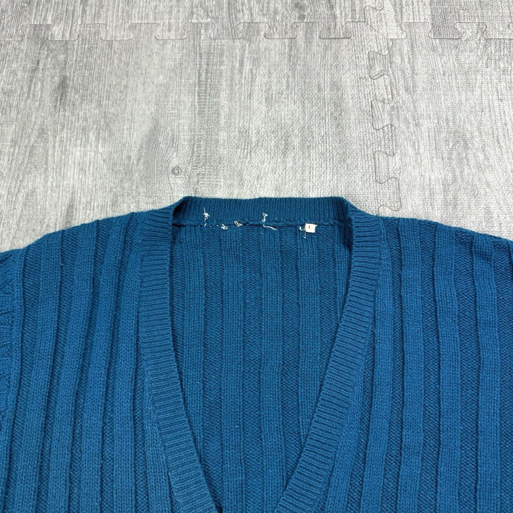 Altea VINTAGE 70S WOMENS TEAL RIBBED KNIT CARDIGAN SWEATER BUTTON FRONT SIZE LARGE MOD cardigan Size L / US 10 / IT 46 - 2 Thumbnail