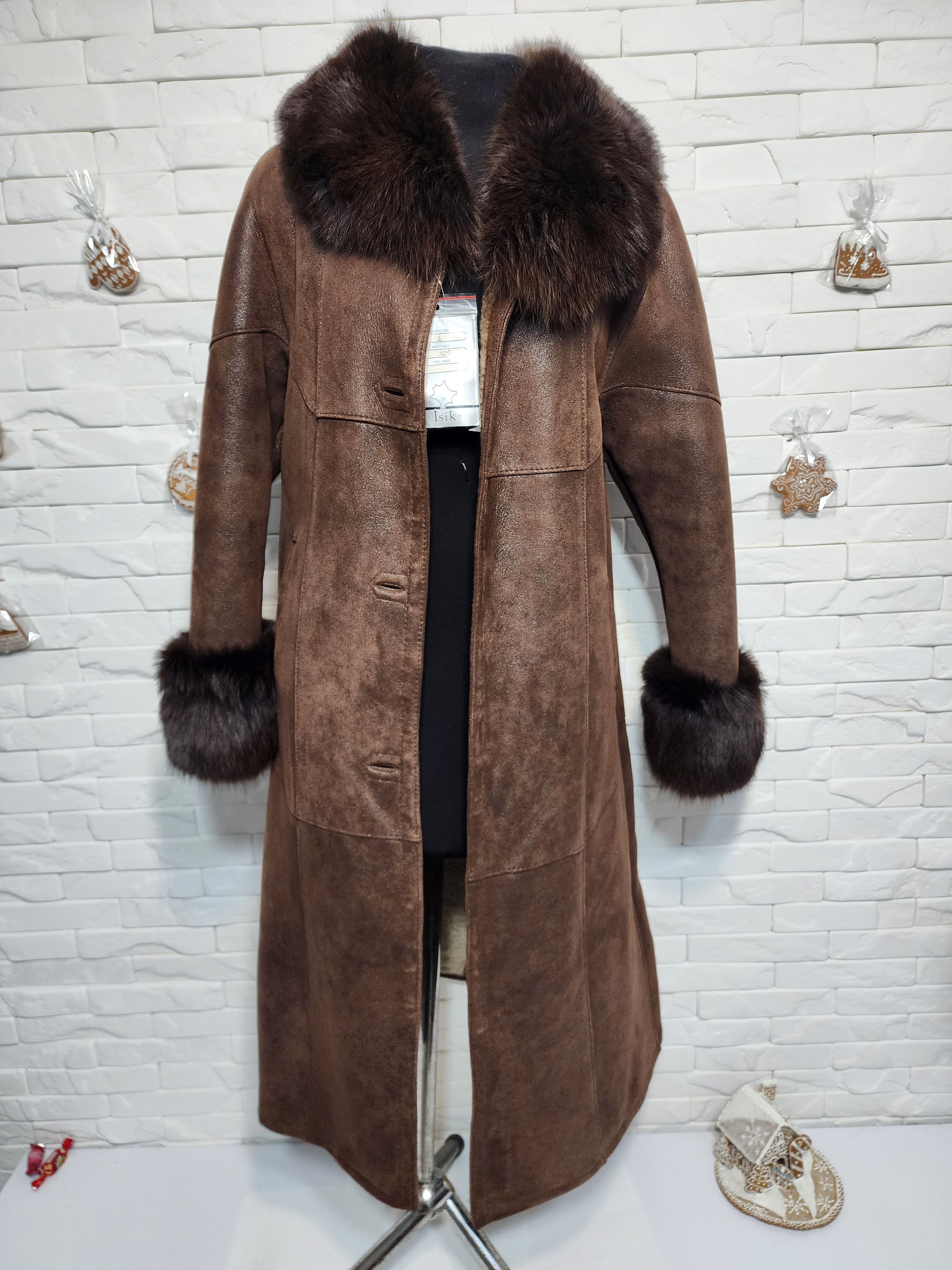 Furla Women's Brown Sheepskin Coat: Genuine Fur Collar Size L / US 10 / IT 46 - 1 Thumbnail