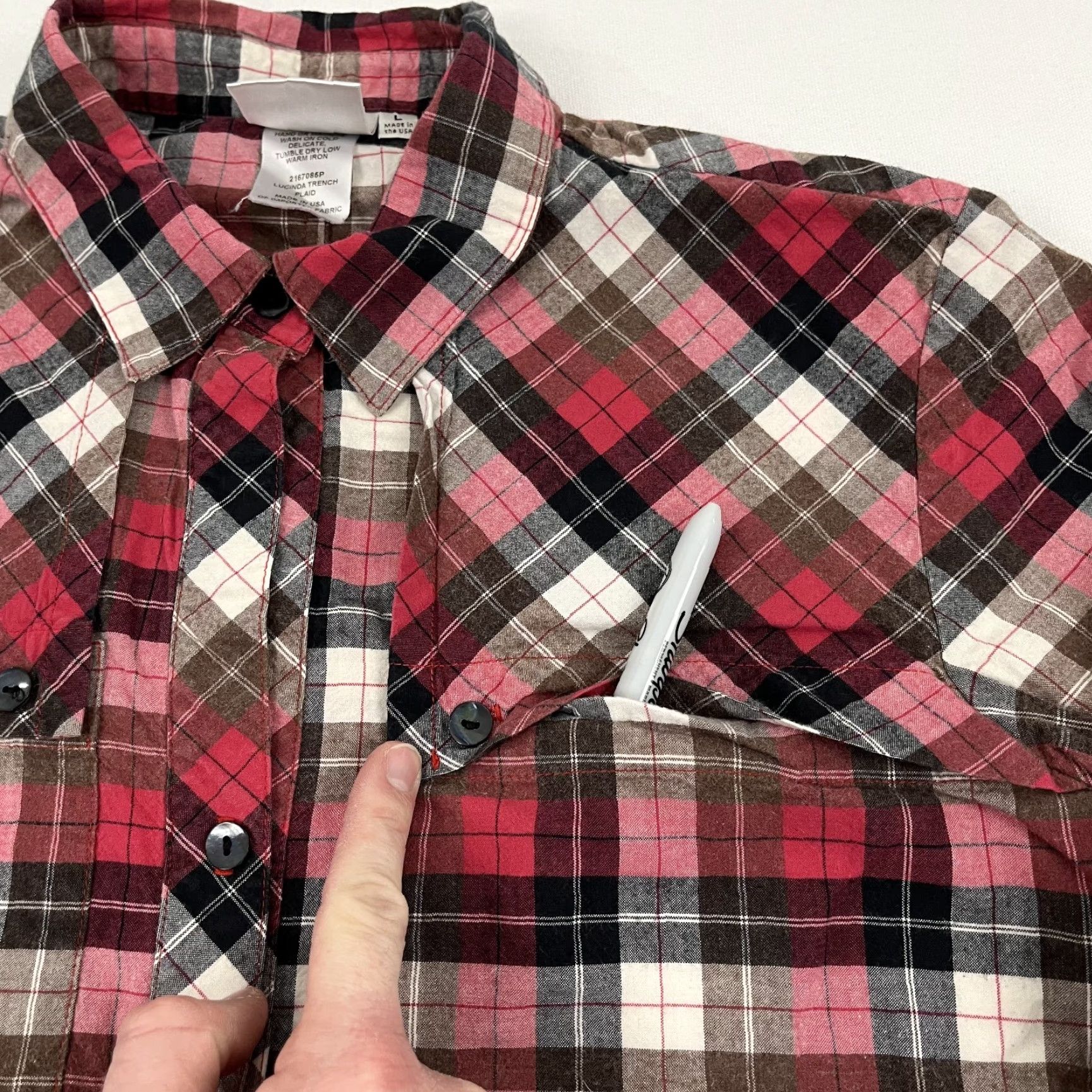 VINTAGE? No — Finley Button Up Shirt Womens Large Lucinda Trench Plaid Flannel Blouse