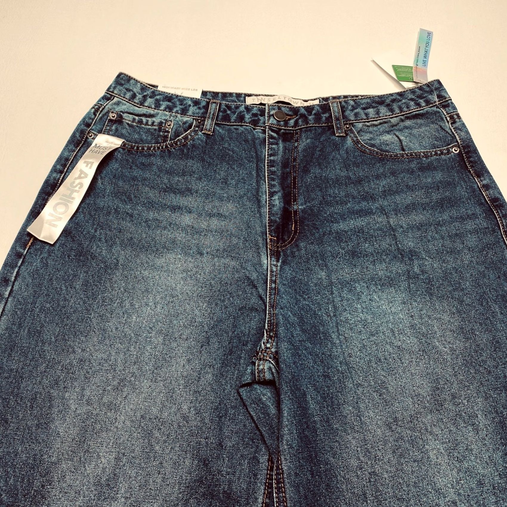 Vintage NWT Tinseltown Jeans Womens 15/32 Blue High Waist Wide Leg Cuffed Hem Denim Size 36" / US 14 / IT 50 - 4 Thumbnail