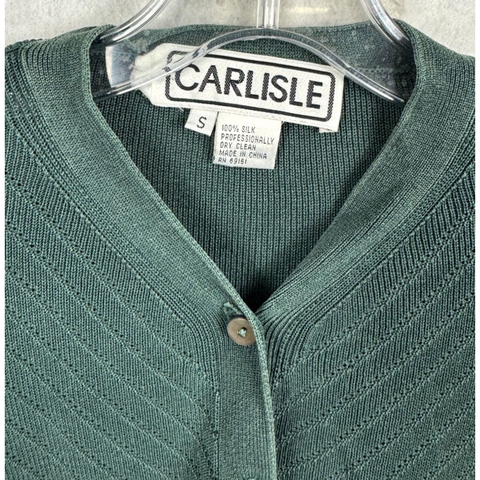 Vintage VINTAGE Carlisle Cardigan Shirt Women’s Small Green 100% Silk Long Sleeve Button Ribbed 90s Designer Womens Size S / US 4 / IT 40 - 2 Thumbnail