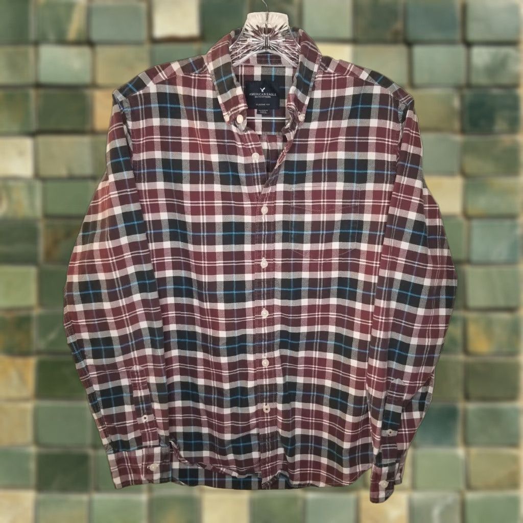 American Eagle Outfitters American Eagle Mens Classic Fit Plaid Long Sleeve Button Up Shirt XS Red Blue Size US XS / EU 42 / 0 - 1 Thumbnail