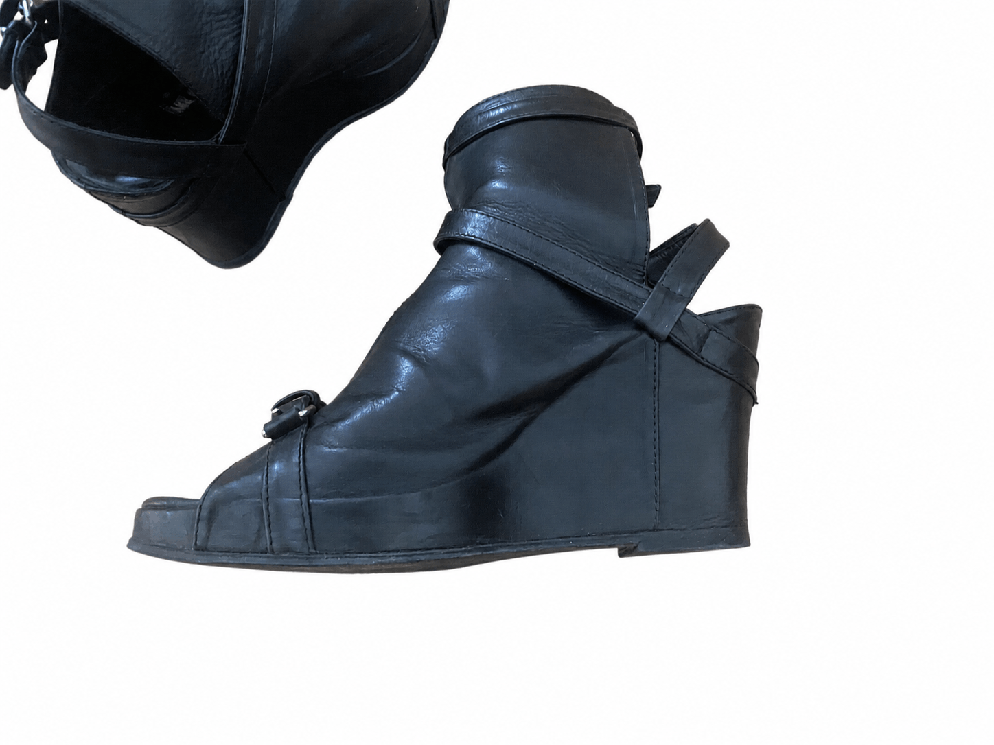 Ann Demeulemeester Ann Demeulemeester Black Leather Strappy Wedge Sandals Size US 8 / IT 38 - 6 Thumbnail