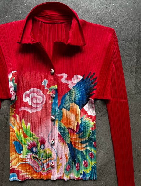 Issey Miyake ISSEY MIYAKE 1998 Dragon & Phoenix Top (Set with Skirt) Size L / US 10 / IT 46 - 6 Thumbnail