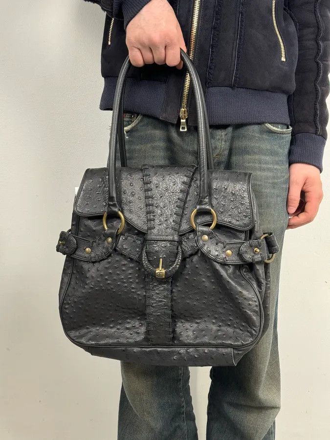 Roberto Cavalli SS2008 Cavalli Black Ostrich Effect Leather Handle Bag Size ONE SIZE - 4 Thumbnail