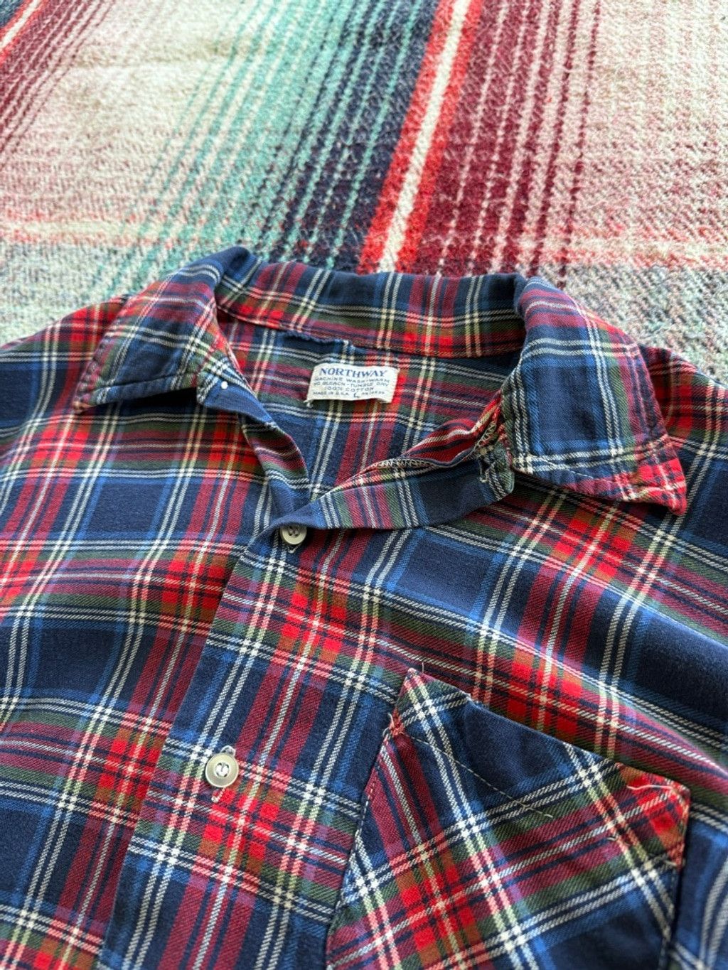 Vintage 70s Northway Blue/Red/Green Plaid Flannel L Size US L / EU 52-54 / 3 - 3 Thumbnail