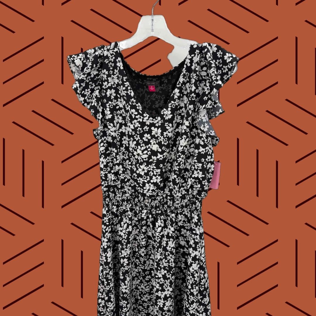Vince Camuto Black Short Sleeve Dress – Knee Length Floral Size Medium Pre-Owned Regular 718481 Women’s?