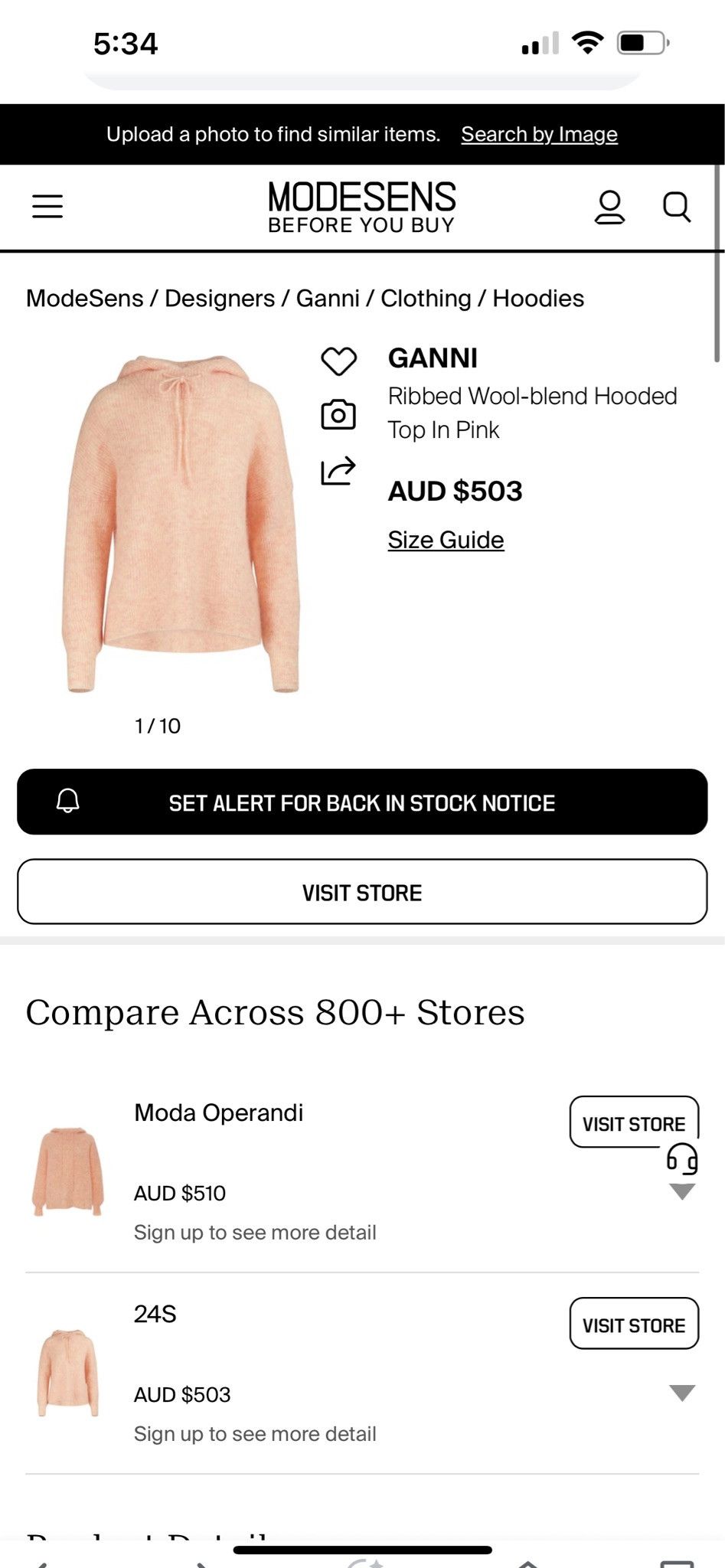 Ganni GANNI Pink Ribbed Wool Blend Knit Hoodie Size M / US 6-8 / IT 42-44 - 3 Thumbnail