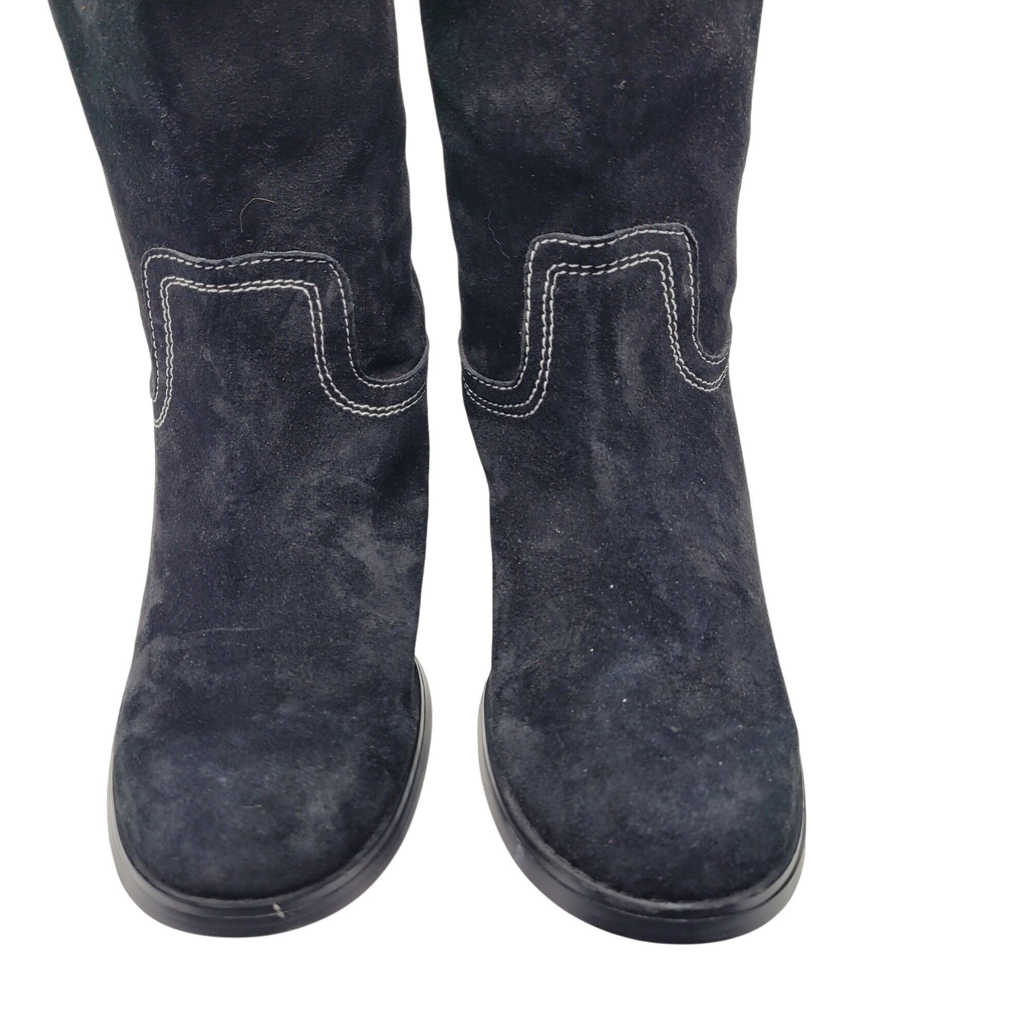 Vintage Vintage Black Suede Leather Knee High Cowboy Boots 10 White Size US 10 / IT 40 - 4 Thumbnail