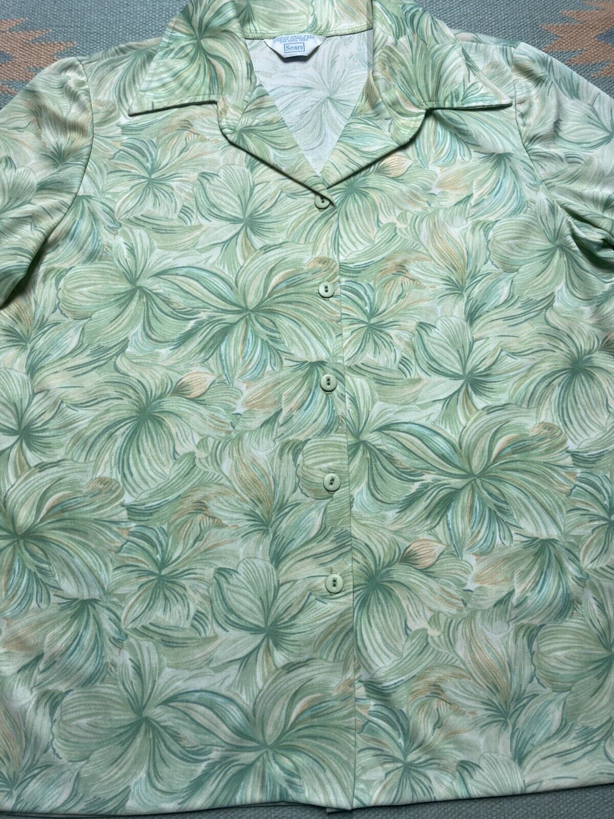 Sears × Vintage 70s button shirt blouse psychedelic all over print womens 20 Size L / US 10 / IT 46 - 2 Thumbnail