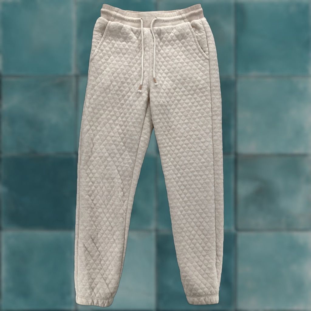 Marine Layer Marine Layer Women's Small Beige Quilted Jogger Pants Drawstring Tapered Size 28" / US 6 / IT 42 - 1 Thumbnail