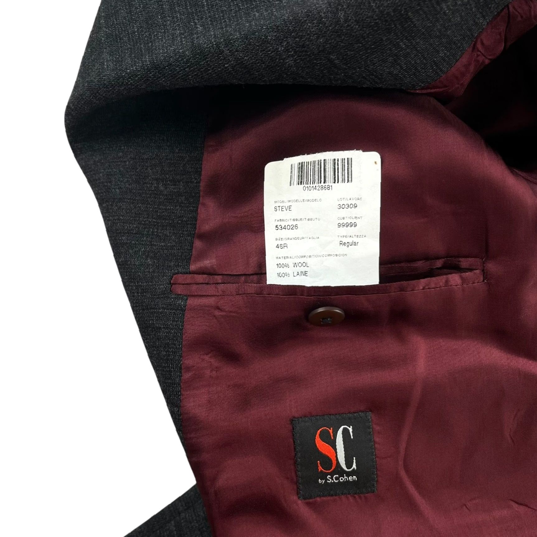 Vintage S. Cohen Men’s Blazer Jacket 100% Wool Charcoal Gray 46R Regular Mens Jacket Two Button Closure Double Vented Size 46R - 5 Thumbnail