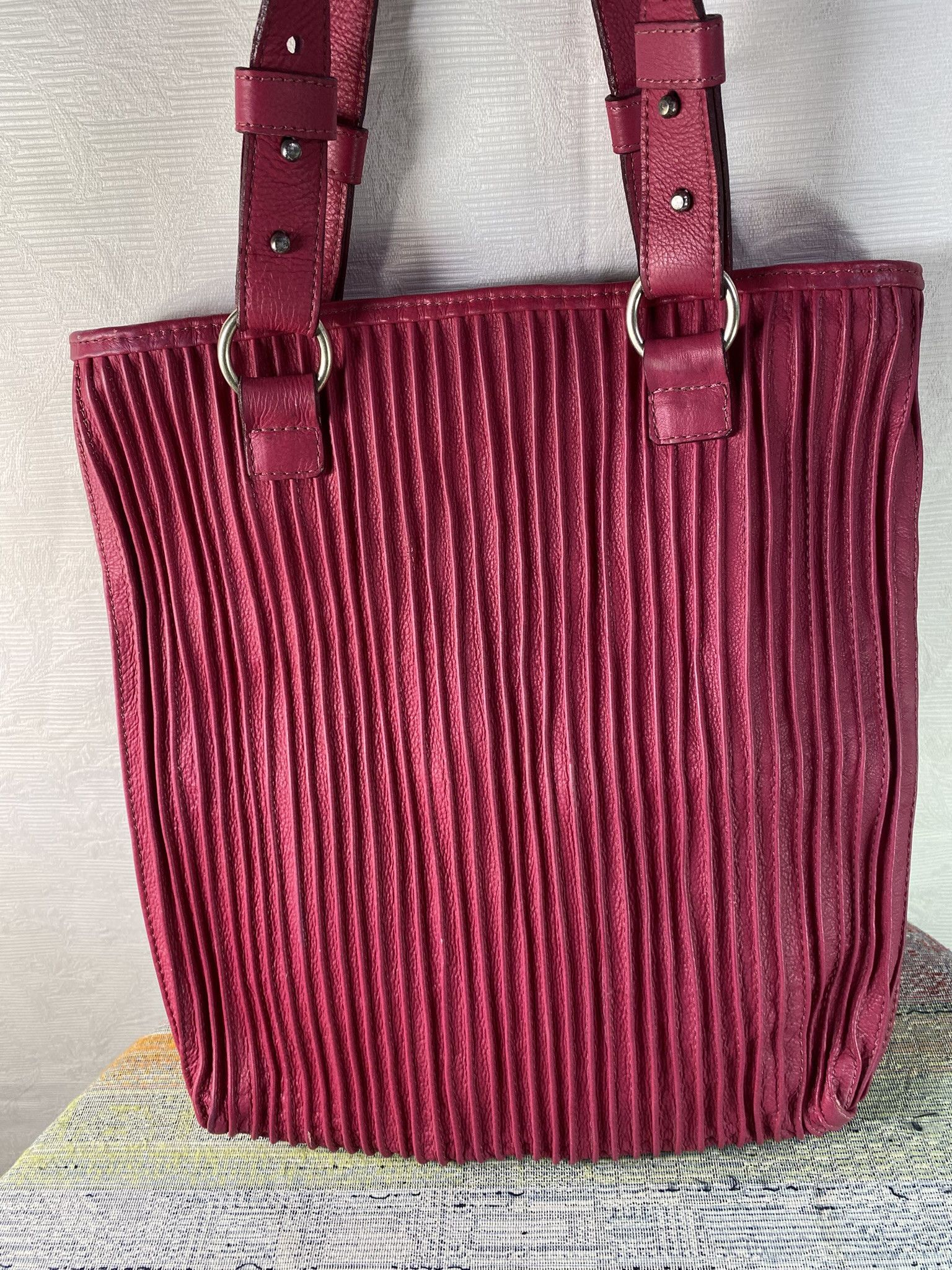 Other Sam Samaniego Pink Pleated Tote Bag Handmade Leather 35cm Size ONE SIZE - 2 Thumbnail
