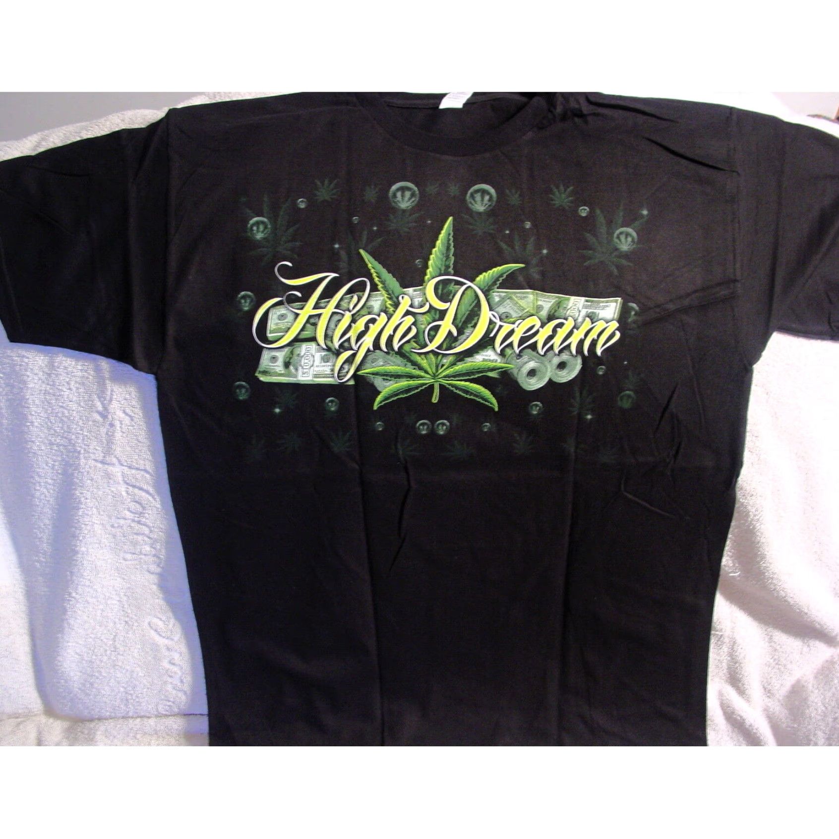 Vintage Marijuana Leaf Sexy Woman Money High Dream Mens Black Cotton T-Shirt XL Extra Large Size US M / EU 48-50 / 2 - 3 Thumbnail