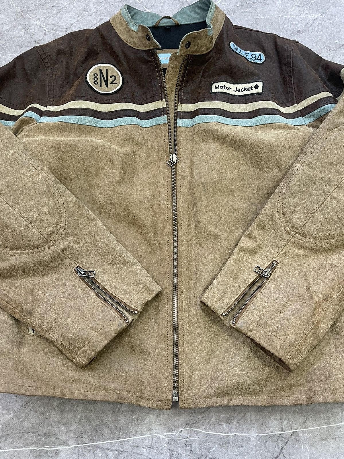 Other Rare Vintage 90s leather jacket Brown faded racing Japanese Size US XL / EU 56 / 4 - 8 Thumbnail