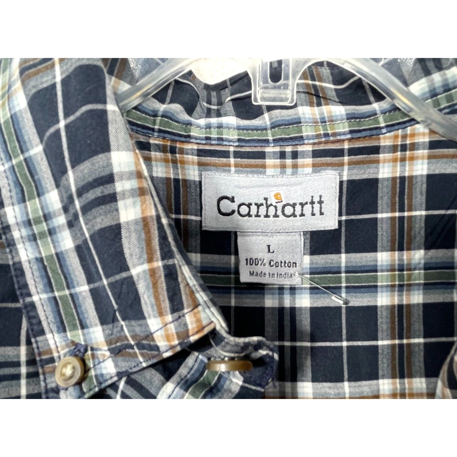 Carhartt Carhartt Plaid Button-Up Shirt Mens Large Short Sleeve Casual Blue Cotton Blend Size US L / EU 52-54 / 3 - 2 Thumbnail