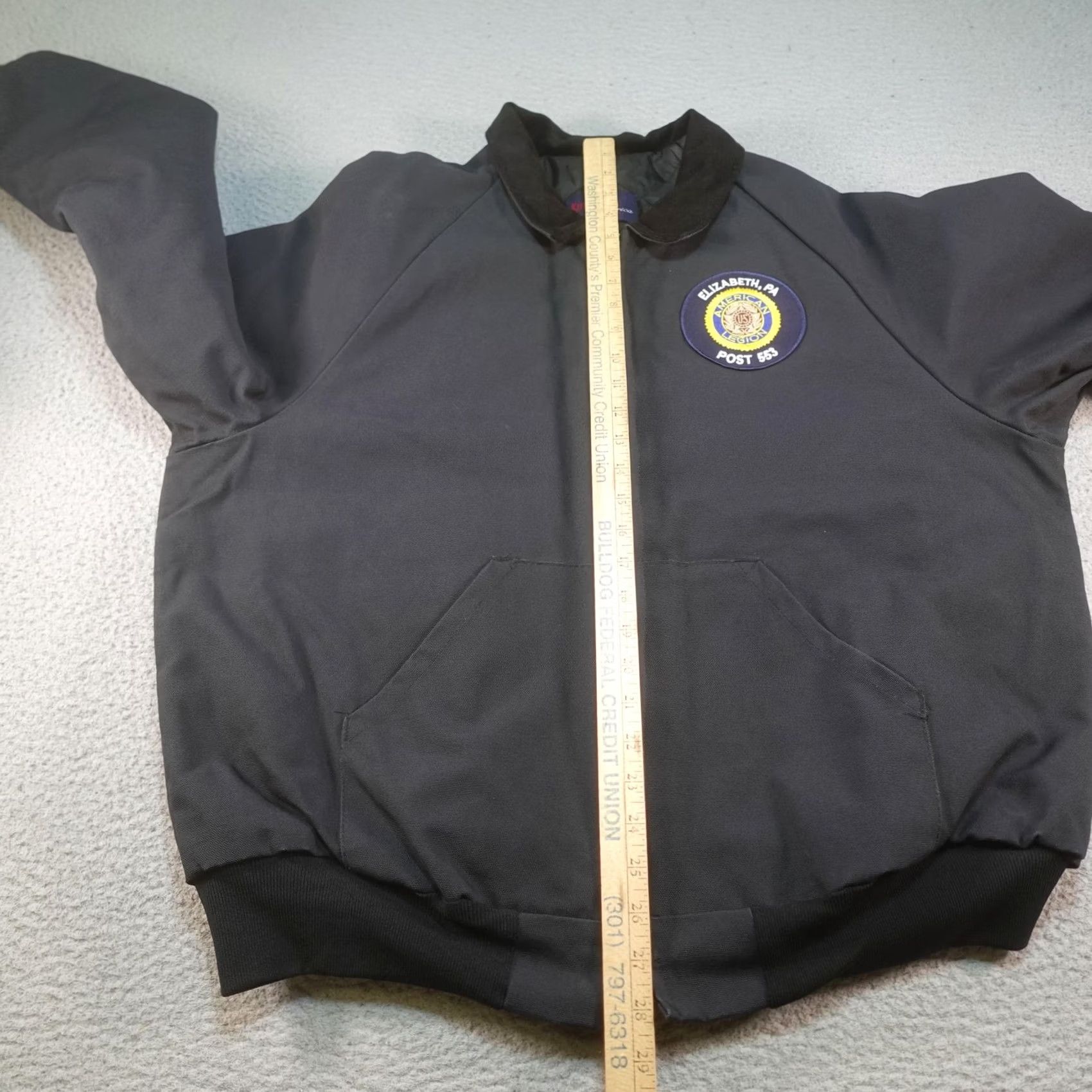 Vintage VINTAGE King Louie Bomber Jacket Mens L Black USA Patriotic American Legion Post 553 Embroidered Logo Zip Front Padded Quilted Lined Casual Winter Size US L / EU 52-54 / 3 - 7 Thumbnail