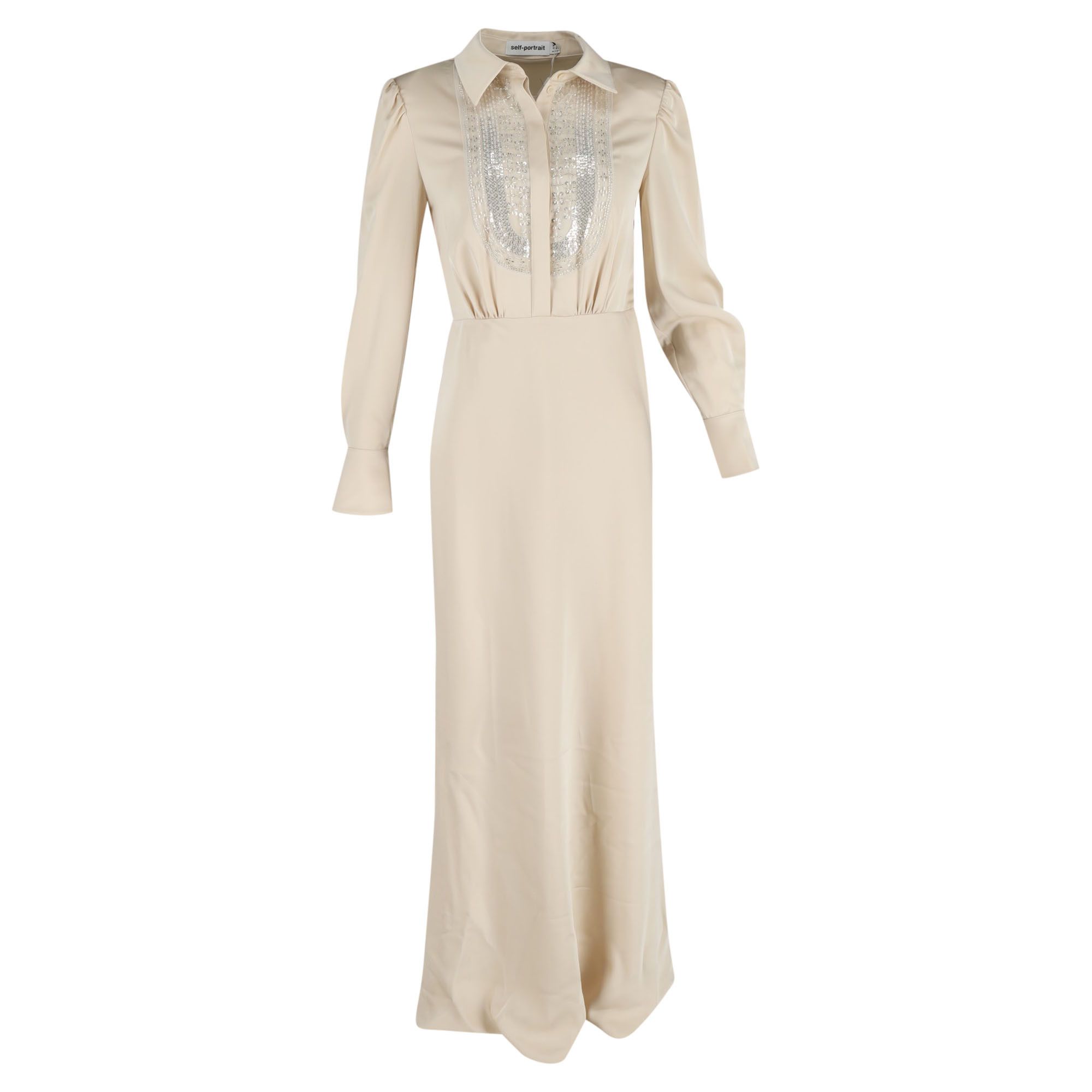Self-Portrait Self-Portrait Embroidered-Design Maxi Dress in Cream Satin Size XXS / US 00 / IT 34 - 1 Thumbnail