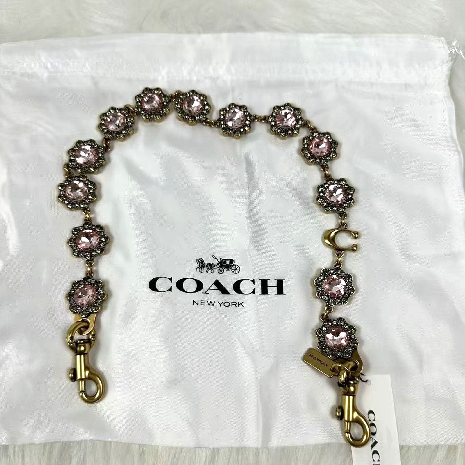 Coach Coach Short Jewelry Chain Strap In Brass/Pink Multi CAU47 Size ONE SIZE - 1 Thumbnail