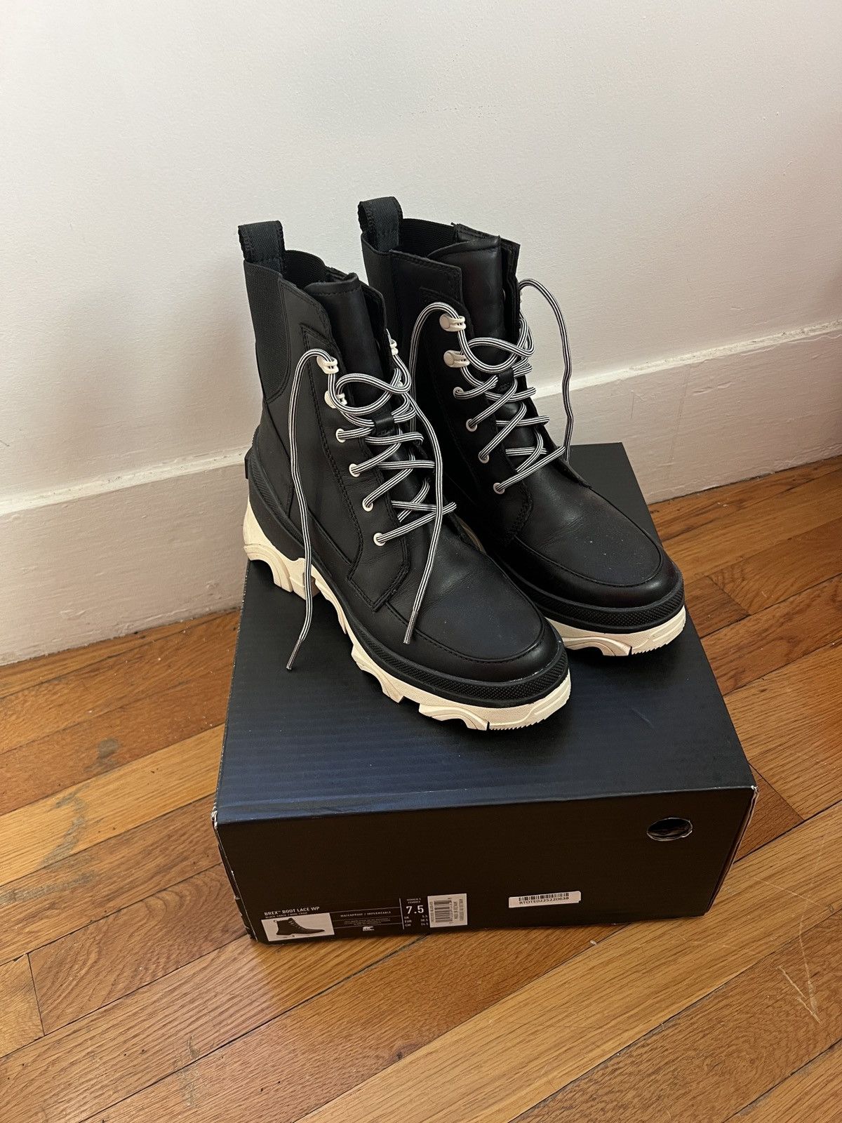 image of Sorel Waterproof Brex Boot Lace Black/chalk, Women's (Size 7.5)