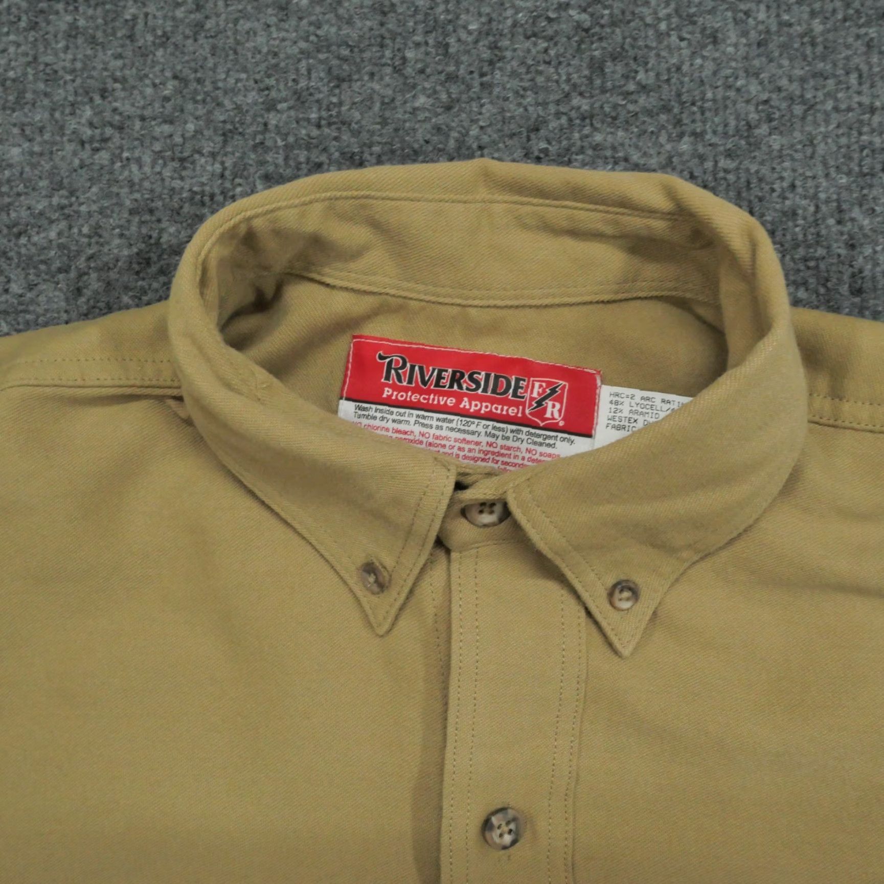 Vintage Riverside Shirt Mens Large XL Tan Brown Button Flame Resistant HRC 2 Workwear Shirt Long Sleeve Collared Button-Up Knit Casual Classic Size US L / EU 52-54 / 3 - 4 Thumbnail