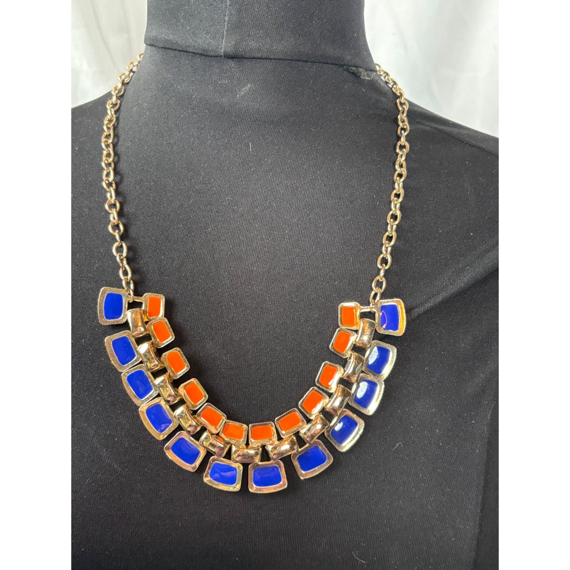 Other Orange & Blue Statement Necklace With Double Row Square Resi Size ONE SIZE - 9 Thumbnail