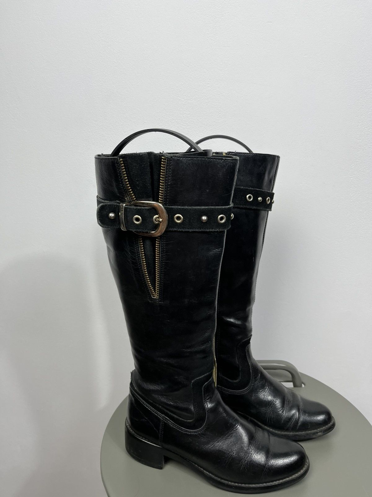 Clarks Clarks Black Leather Knee High Boots Buckle Zip Size US 5 / IT 35 - 2 Thumbnail