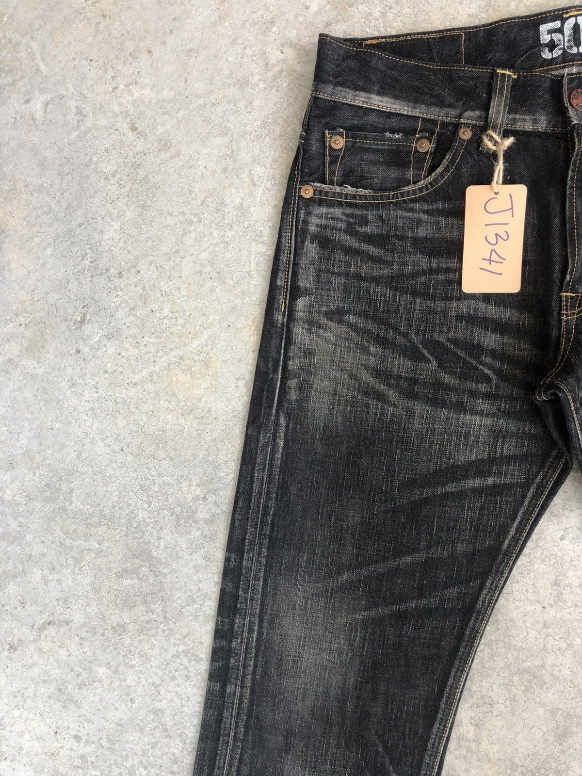 Le Grande Bleu (L.G.B.) Japanese Edwin 503 Blue Trip Distressed Jeans Size US 33 - 4 Thumbnail
