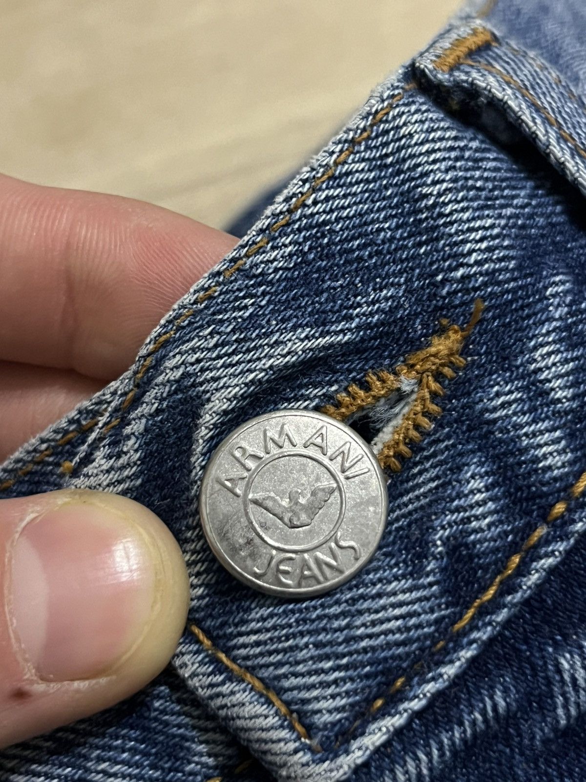 Vintage Giorgio Armani Denim Blue Pants Metal Logo