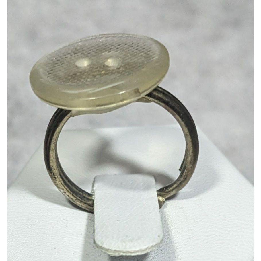 Other Handmade Upcycled Clear Textured Button Ring Size 6 Size ONE SIZE - 3 Thumbnail