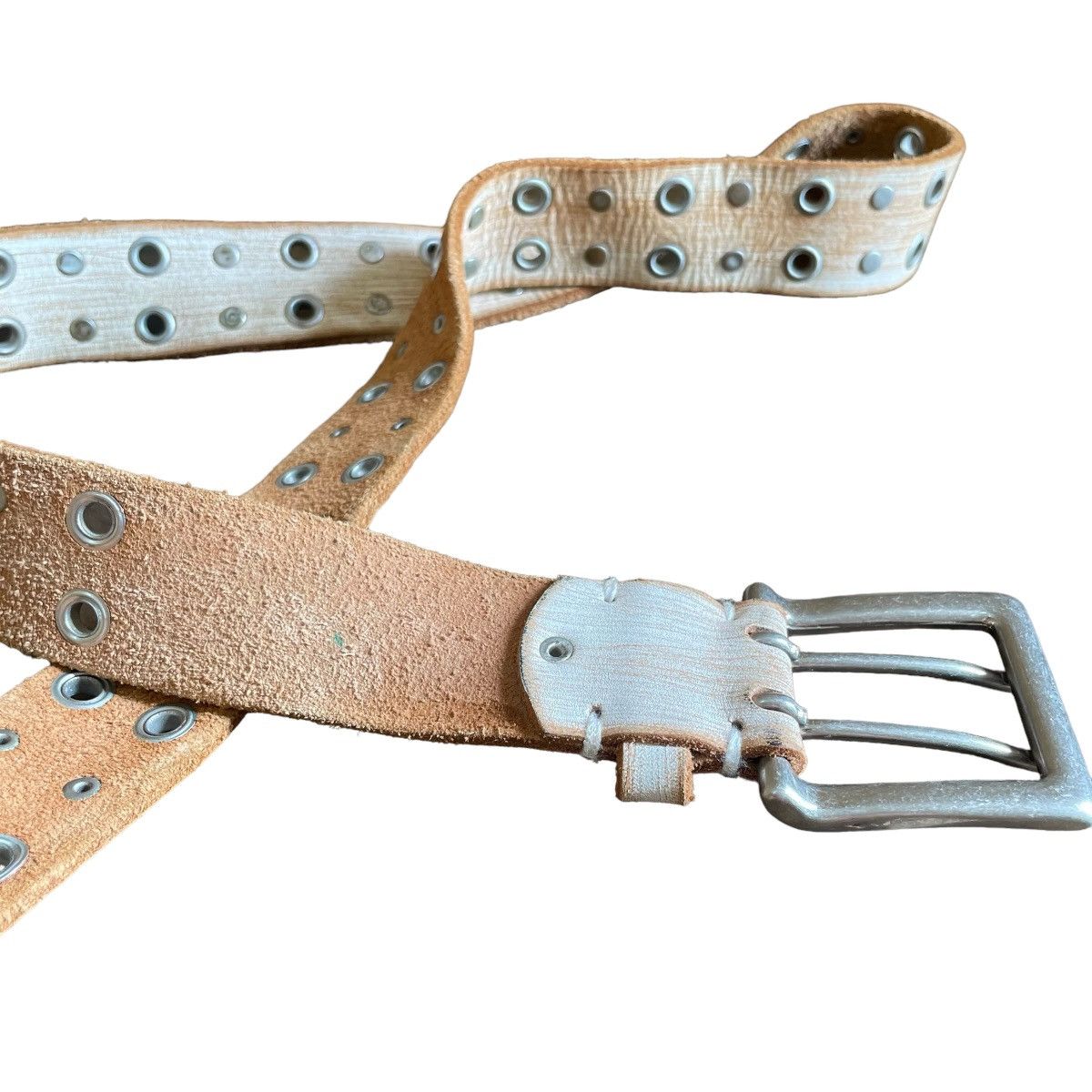 If Six Was Nine × Le Grande Bleu (L.G.B.) Vintage Studded Rivet Leather Wood Style Belt Size ONE SIZE - 8 Thumbnail