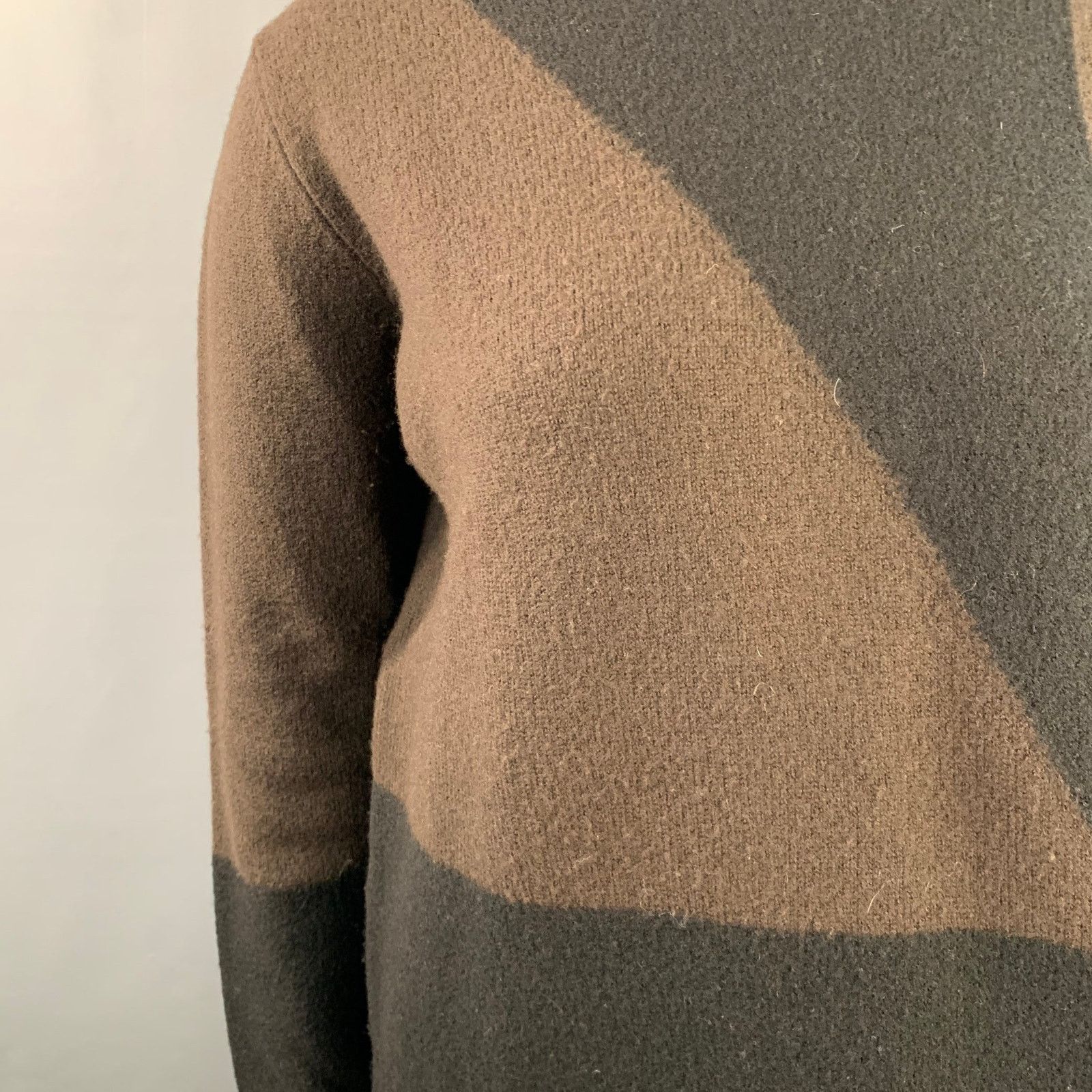 Jil Sander JIL SANDER Brown Black Wool Color Block Crew Neck Sweater Size XL / US 12-14 / IT 48-50 - 4 Thumbnail