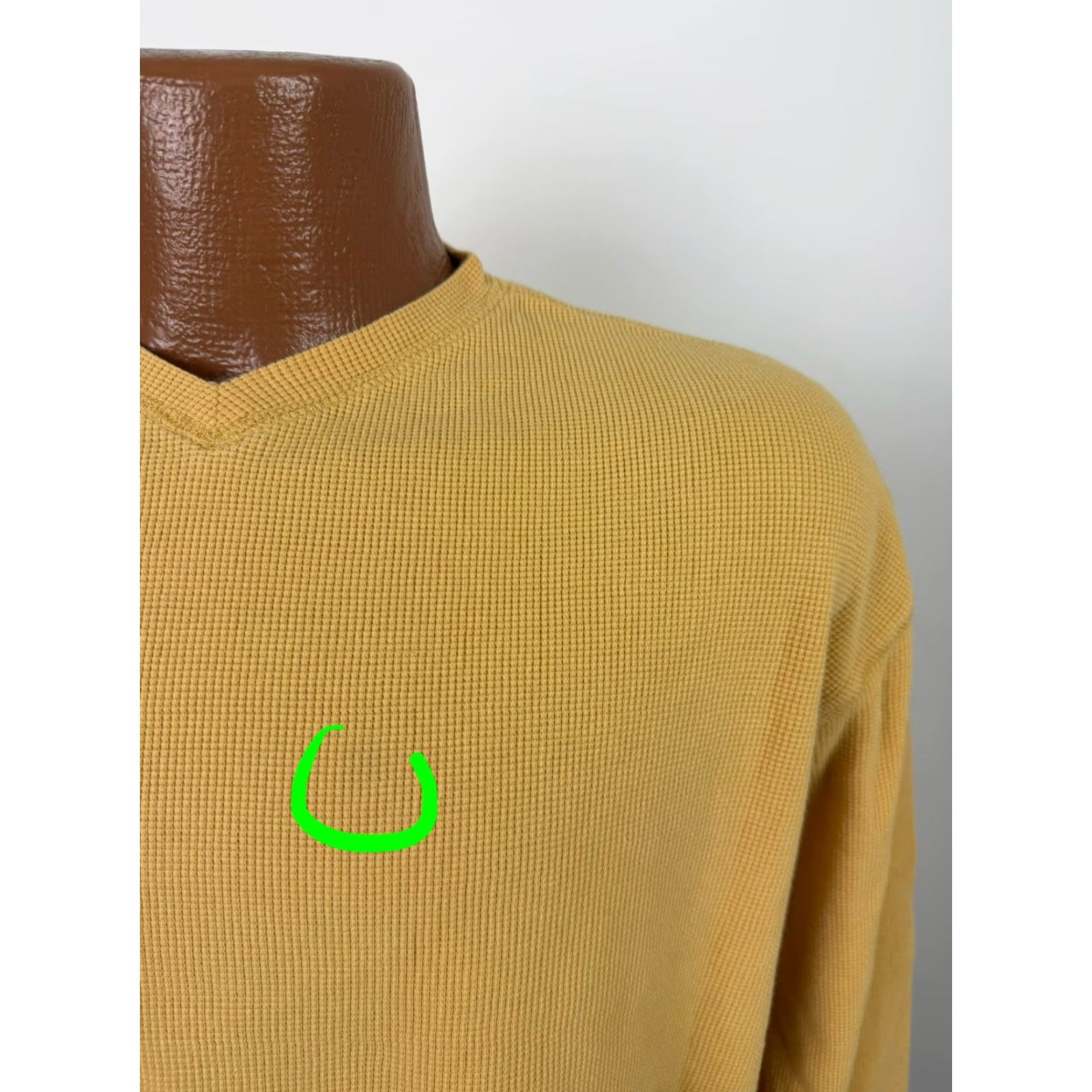 Buttero VINTAGE Structure Waffle-Knit Shirt Men M V-Neck Yellow 90s Grunge Hipster Outdoor Mens Size US M / EU 48-50 / 2 - 4 Thumbnail