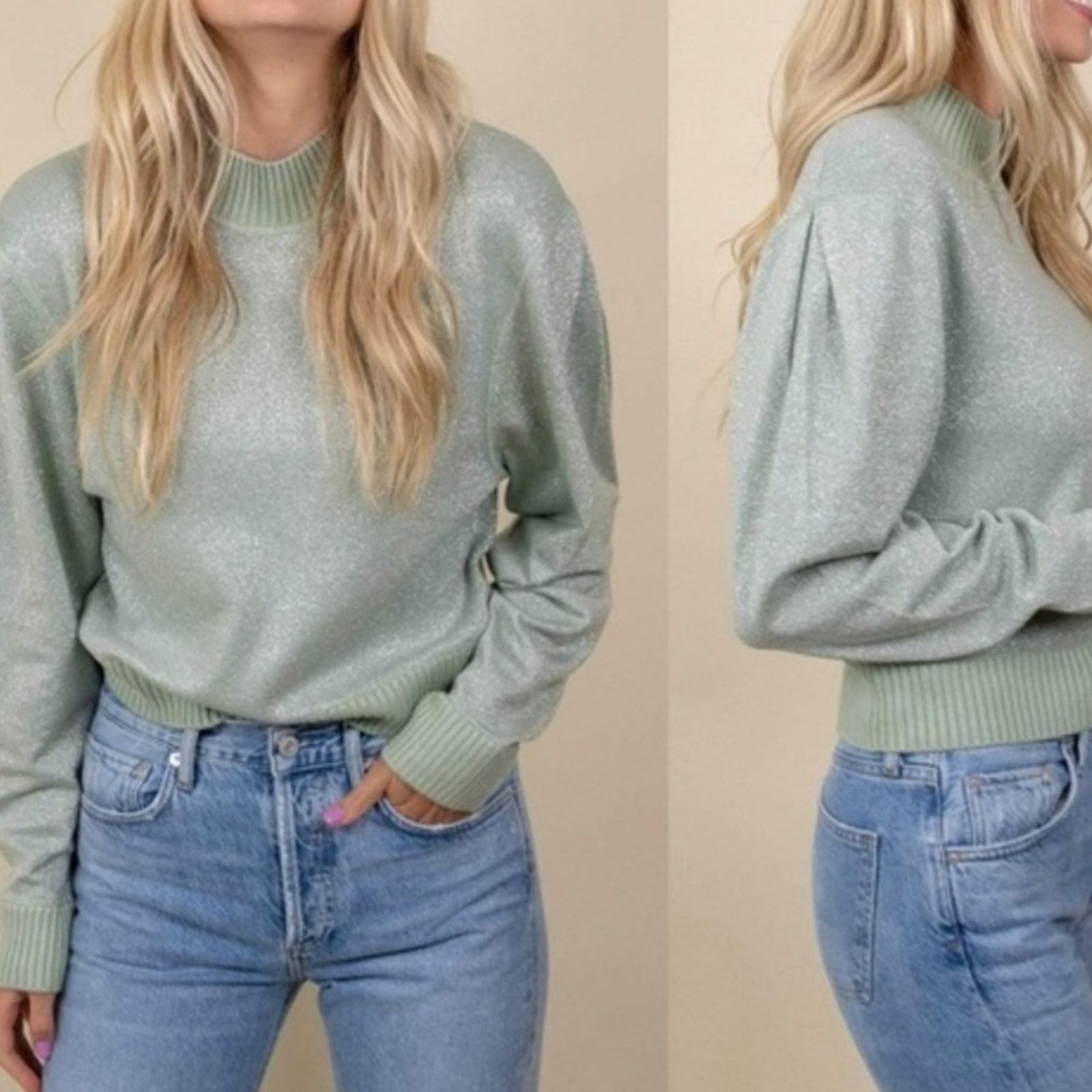 Free People Free People Starry Night Shimmer Pullover Mock Neck Sweater Size L / US 10 / IT 46 - 3 Thumbnail