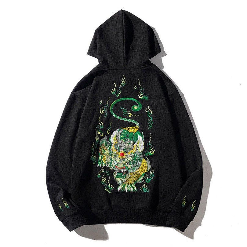 image of Tiger Embroidered Hoodie, Yokosuka Japanese in Black, Men's (Size XL)