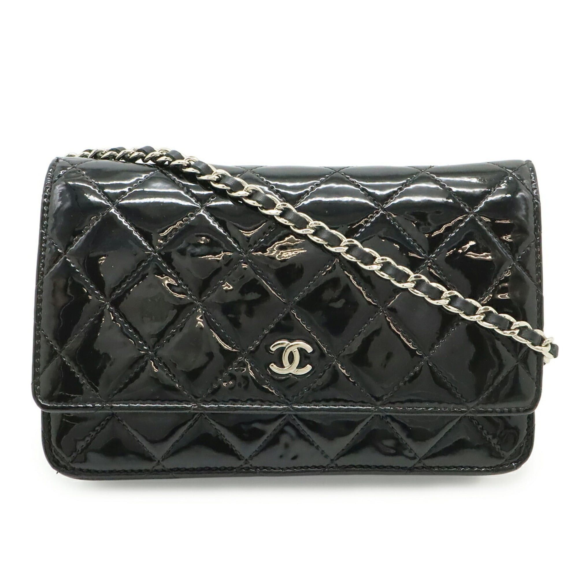 Chanel CHANEL Matelassé Coco Mark Wallet Chain Shoulder Bag Enamel Patent Leather Black A33814 Size ONE SIZE - 1 Thumbnail
