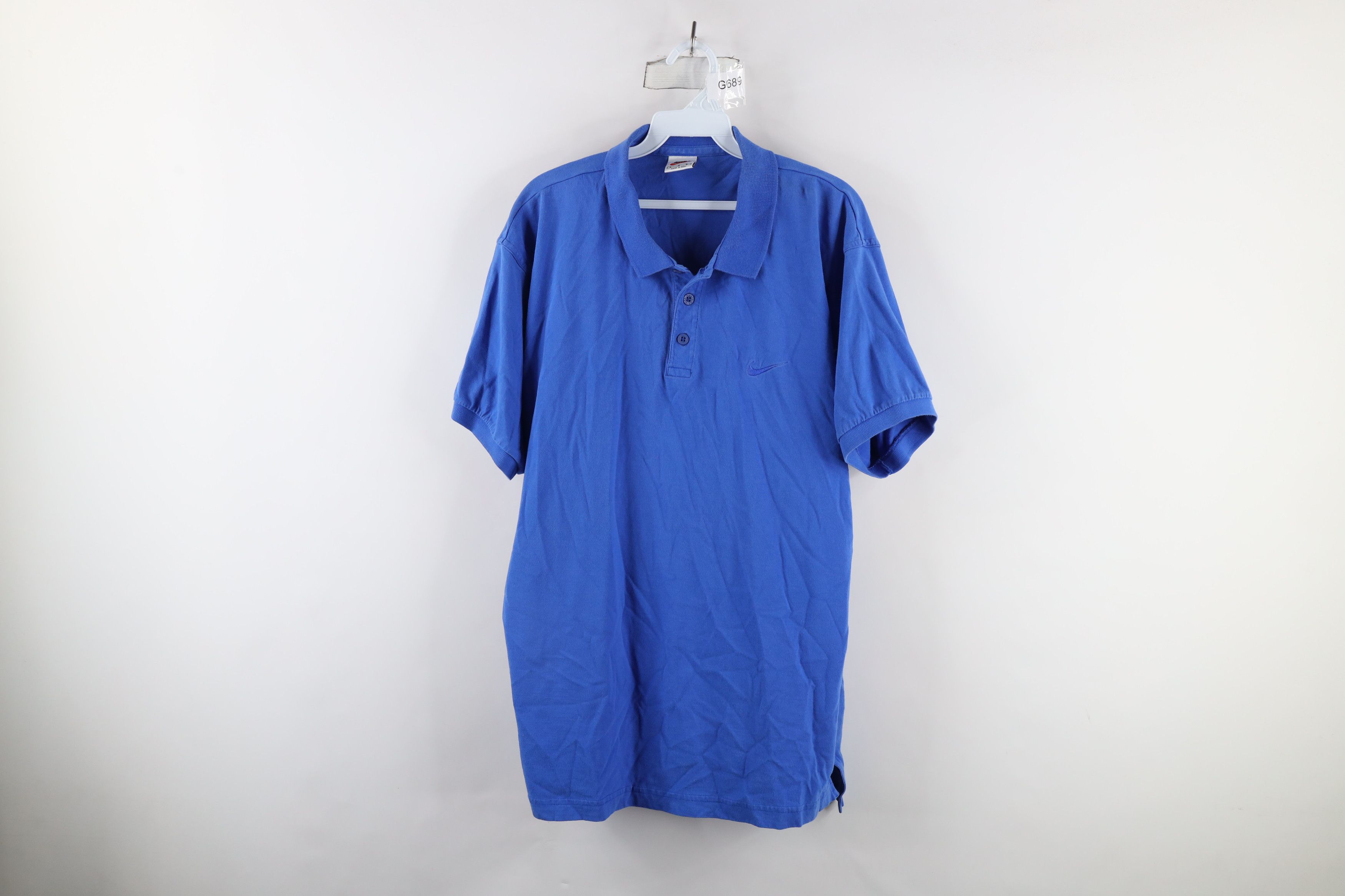 Nike × Vintage Vintage 90s Nike Scott Mini Swoosh Monochrome Polo Blue Size US L / EU 52-54 / 3 - 1 Thumbnail