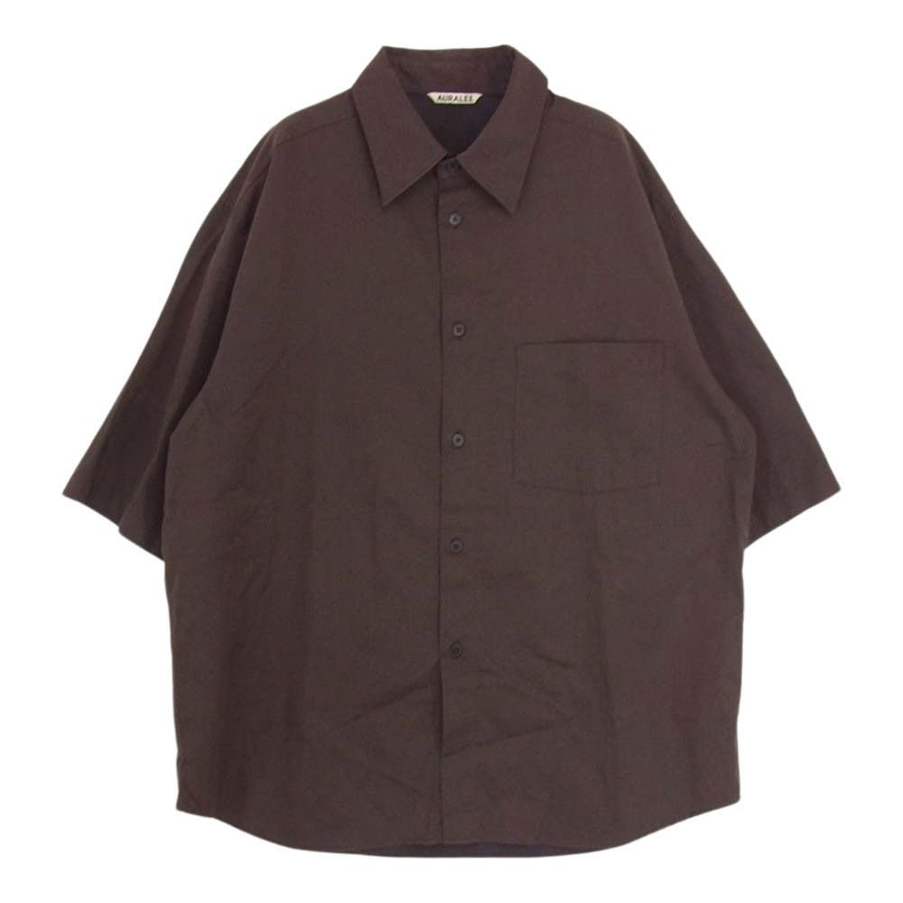 Image of Auralee Herringbone Button Up Half Sleeve Shirt in Brown, Men's (Size XL)