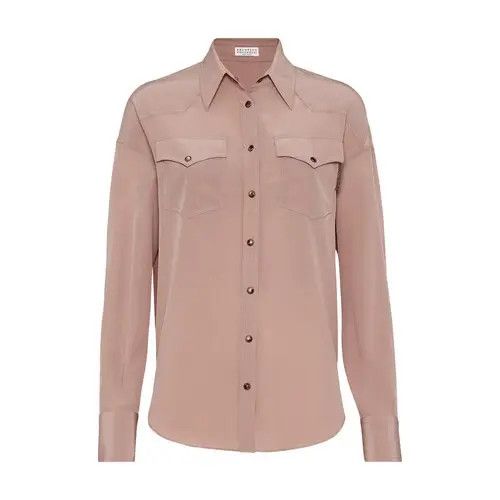 Brunello Cucinelli o1y0725 Silk Shirt in Light Brown Size L / US 10 / IT 46 - 1 Thumbnail