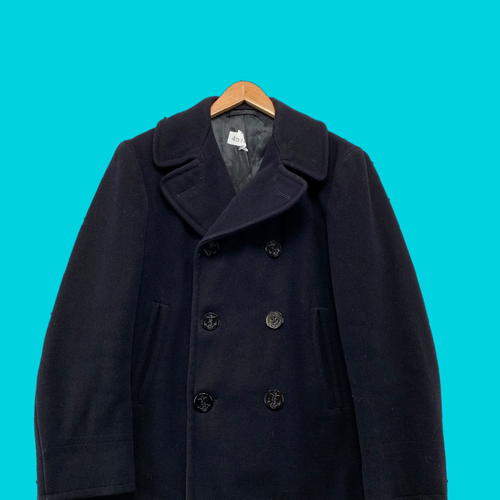 Doublet VINTAGE US Navy Peacoat Mens 36 Black Kersey Double Breasted Military Issued Coat Size US XXS / EU 40 - 1 Thumbnail