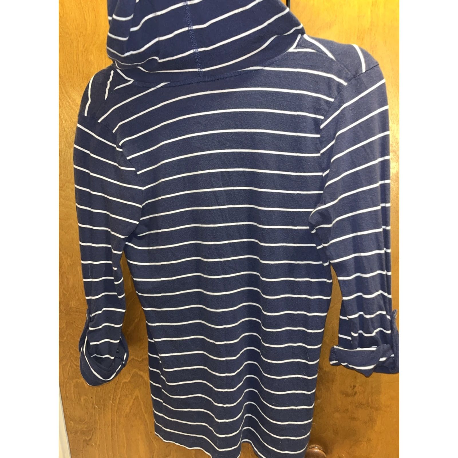 Old Navy VINTAGE Old Navy Women XS Blue Striped Cotton Hooded Henley Blouse 3/4 Sleeve Fall Spring Summer Winter Size XS / US 0-2 / IT 36-38 - 5 Thumbnail