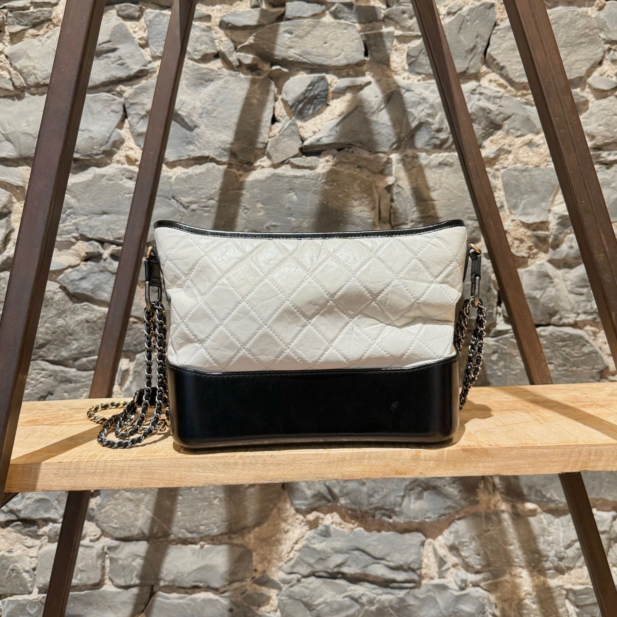 Chanel Chanel Ivory Black Lambskin Medium Gabrielle Hobo Bag Size ONE SIZE - 6 Thumbnail