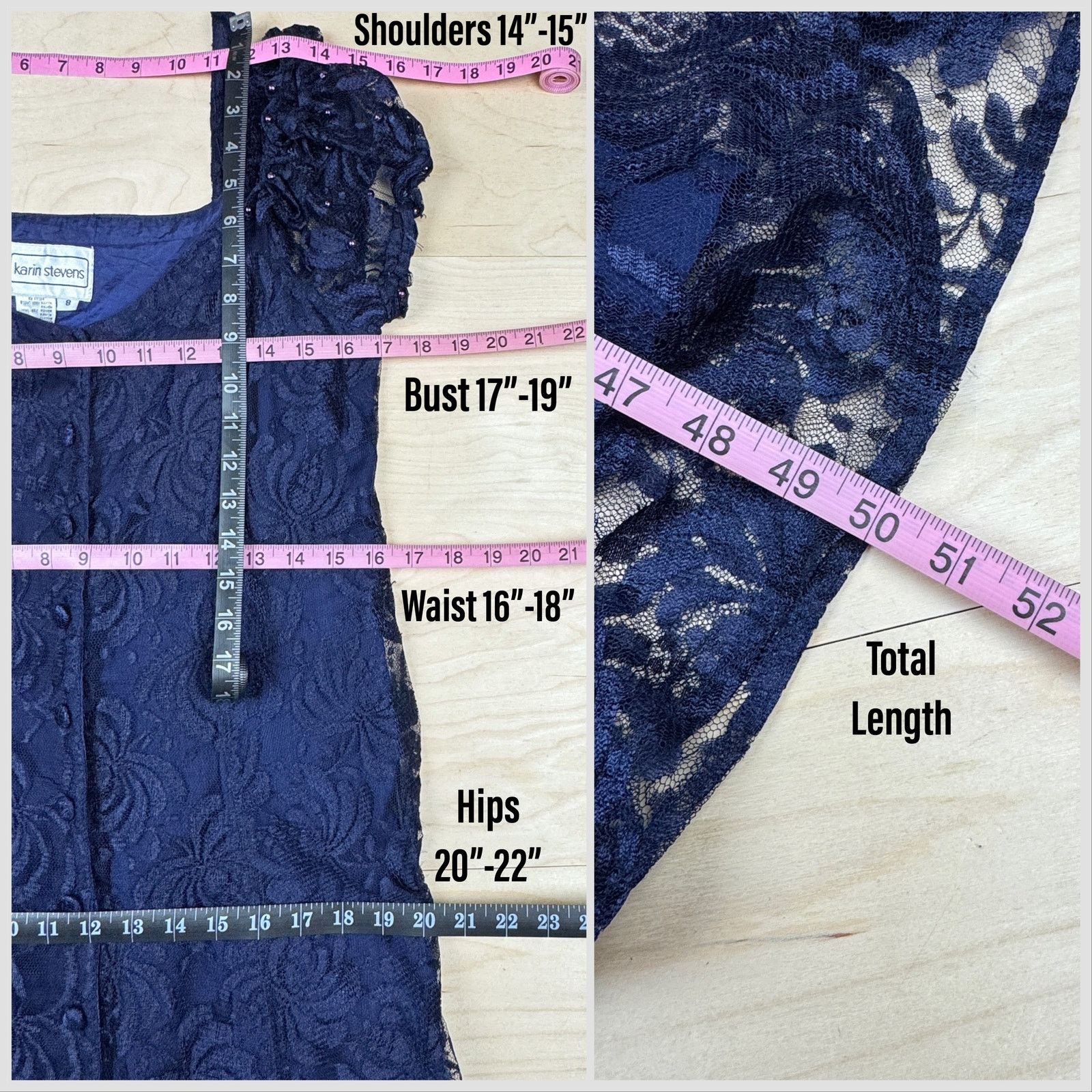 Vintage 1990s Midnight Blue Lace Off The Shoulder Button Front Dress Size M / US 6-8 / IT 42-44 - 5 Thumbnail