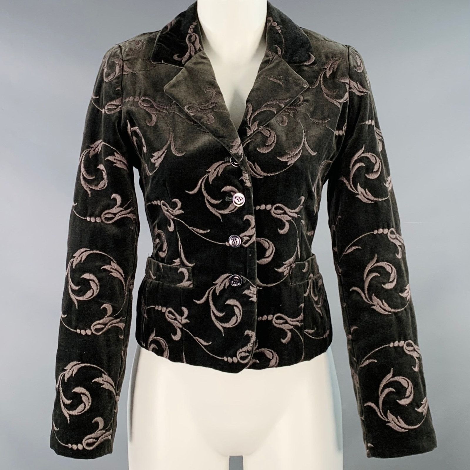 Burberry Size 2 Grey Taupe Cotton Velvet Embroidered Jacket Blazer Size XS / US 0-2 / IT 36-38 - 1 Thumbnail