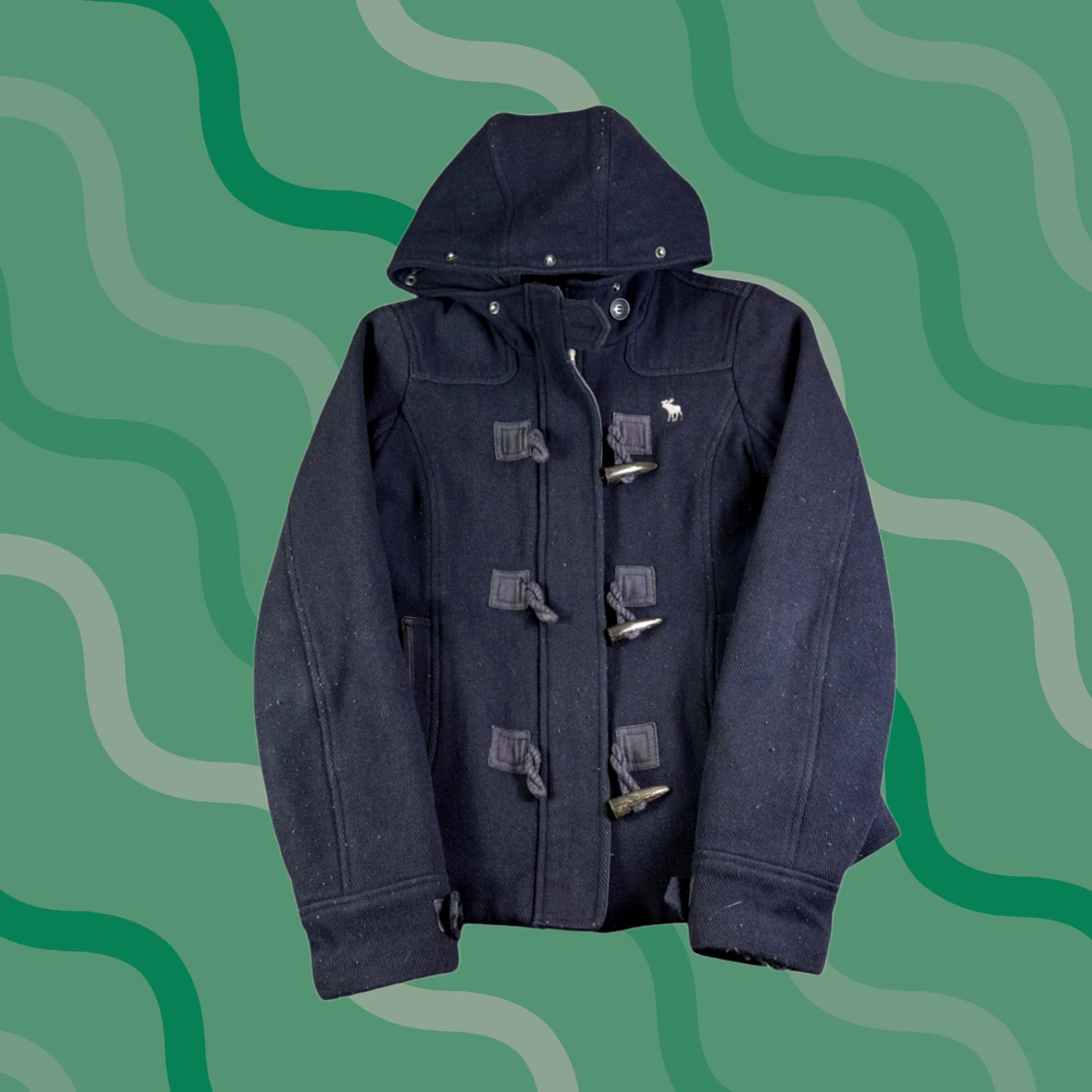 Abercrombie & Fitch Abercrombie & Fitch Womens Short Duffle Coat Hooded Navy Blue Wool Blend Toggle Zipper Coat 90s Size S / US 4 / IT 40 - 1 Thumbnail