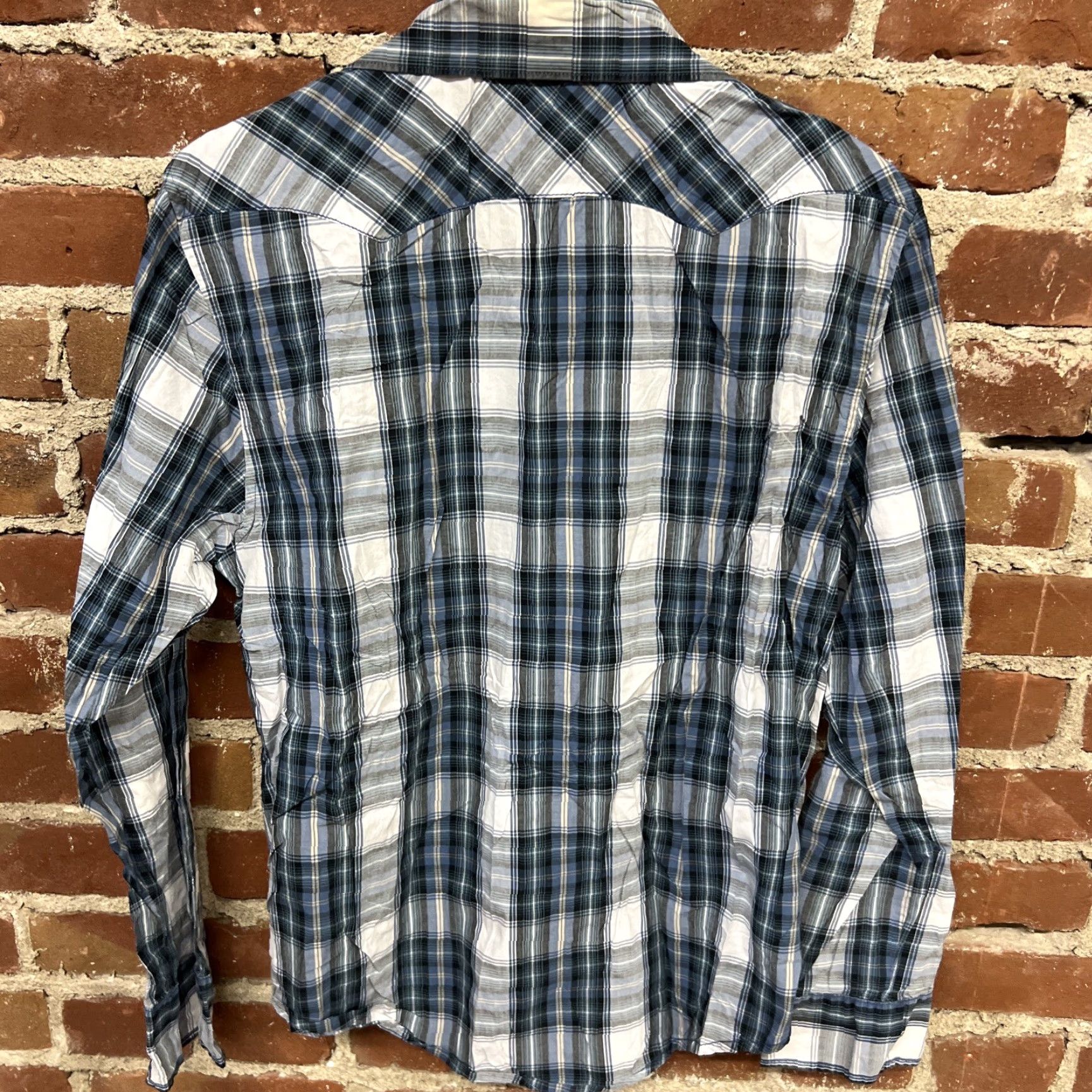 Wrangler Wrangler Shirt Men's Large Blue Plaid Long Sleeve Pearl Snap Button-Up Casual Workwear Size US L / EU 52-54 / 3 - 4 Thumbnail