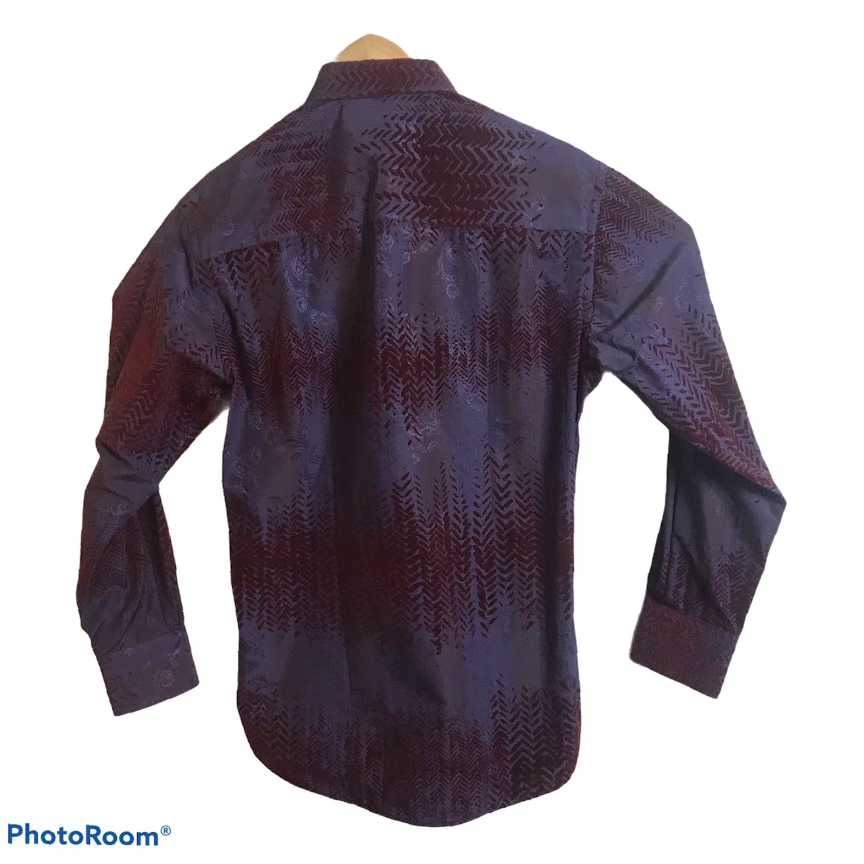 Luchiano Visconti VINTAGE Visconti Black Shirt Mens Small Flocked Deep Red Chevron Long Sleeve #3986 Size US S / EU 44-46 / 1 - 5 Thumbnail