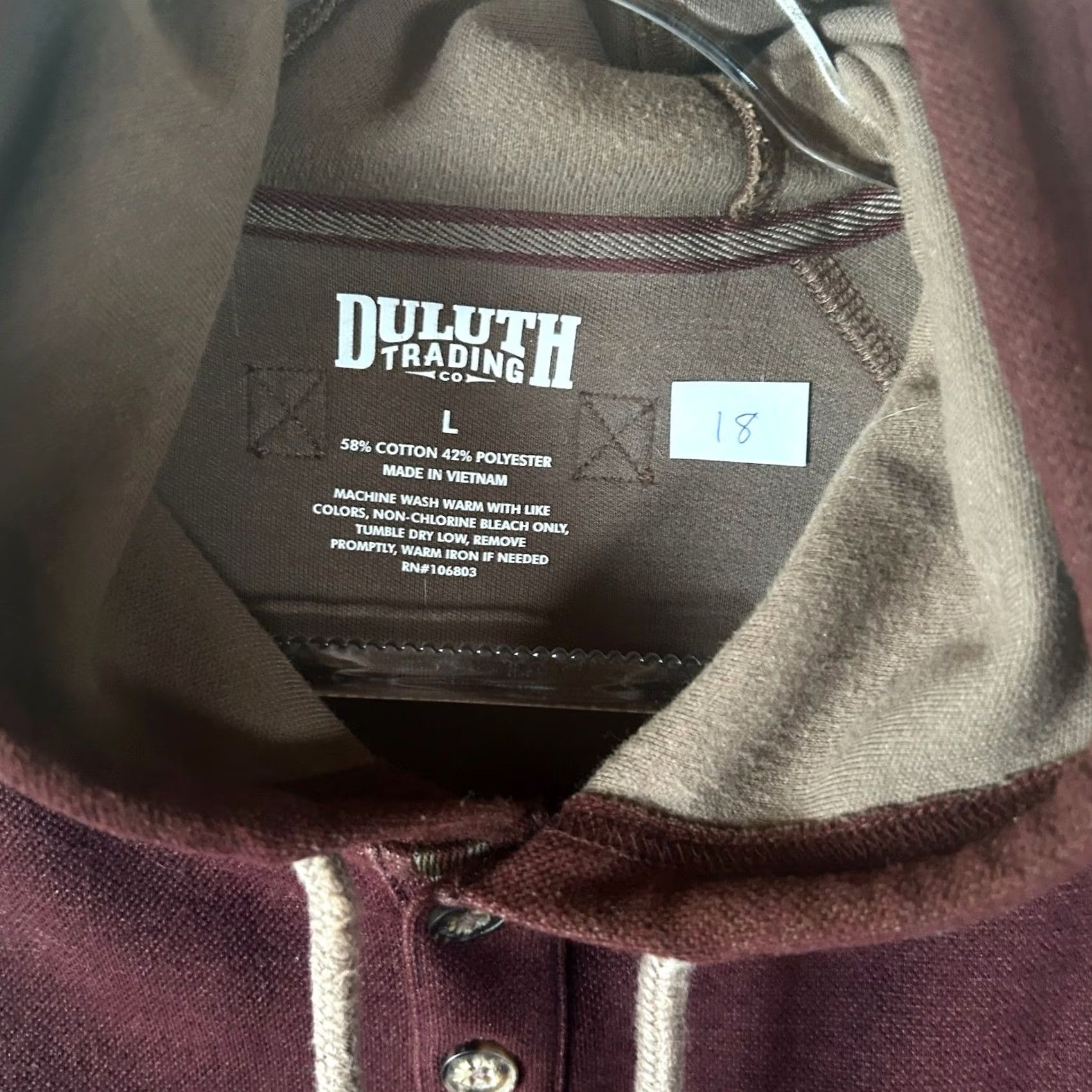 Duluth Trading Company Duluth Trading Co Mens Henley Hoodie Maroon Burgundy Button Sweatshirt Large L Red Solid Jersey Cotton Blend Hooded Pockets Logo Size US L / EU 52-54 / 3 - 2 Thumbnail