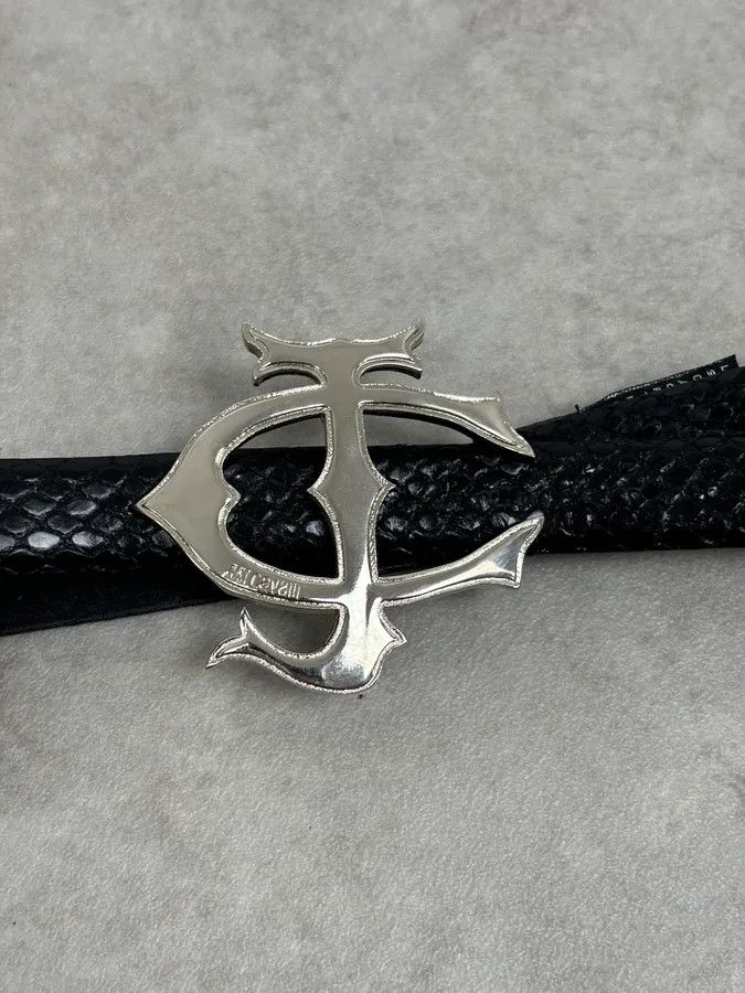 Just Cavalli 2010s Cavalli Black Signature Python Embossed Leather Belt Size ONE SIZE - 3 Thumbnail