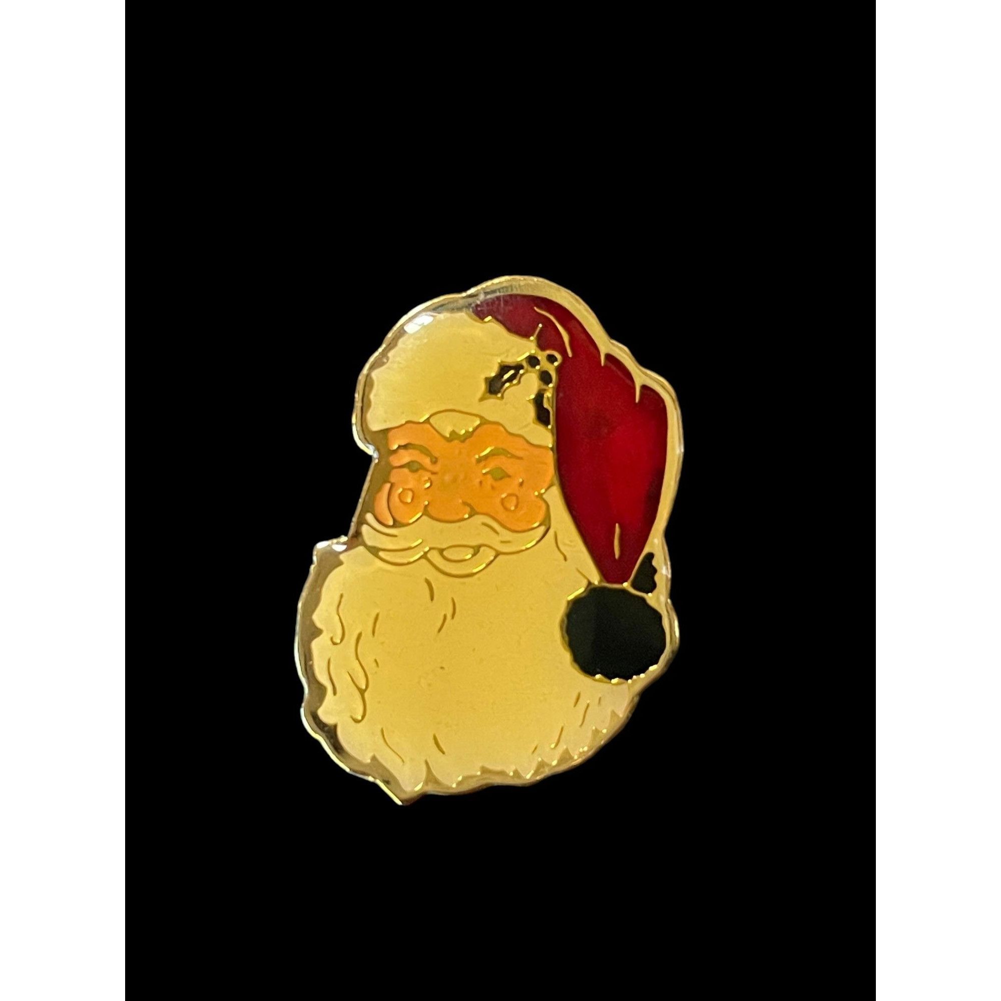 Jewelry × Vintage Vintage Gold Tone Santa Claus with Mistletoe Enamel Pin Size ONE SIZE - 1 Thumbnail